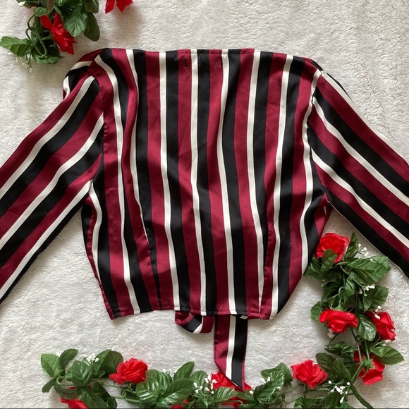 Missguided Maroon Striped Cropped Wrap Long Sleeve - Picture 7 of 7